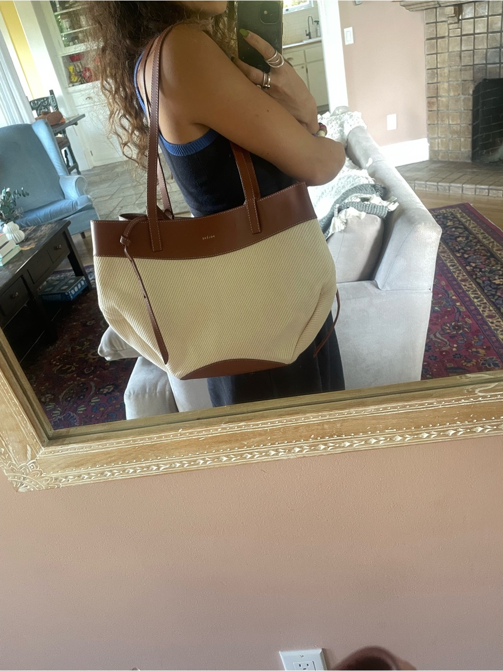 Polene Cyme Tisse Bag cognac Canvas - Picture 4 of 16